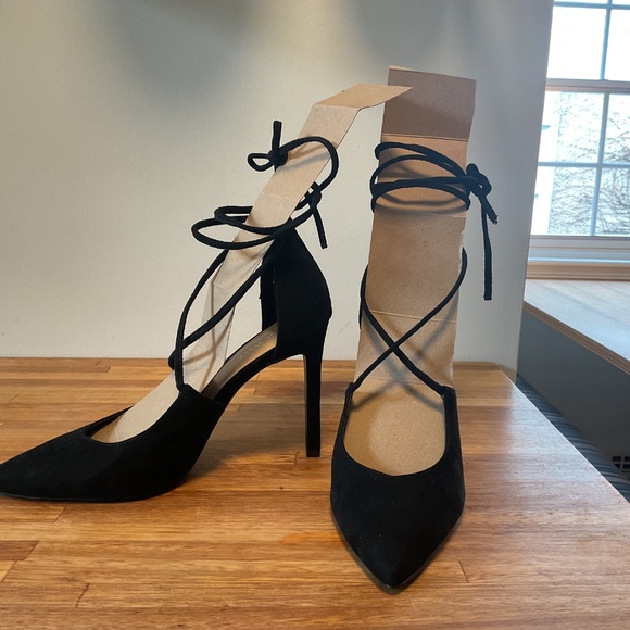 Nine West black suede strappy high heeled shoes - Picture 3 of 9